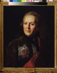 詩人アレクサンドル・スマロコフ (アレクサンダー・スマロコフ) (1717-1777) の肖像画。 Fyodor (Fedor または Fiodor) Stepanovich Rokotov (1735-1808) による絵画、キャンバスに油彩
