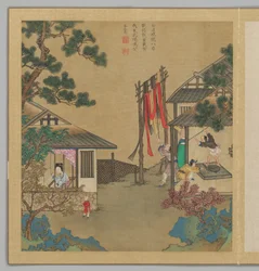 ビン州の詩：七月、18世紀後半から19世紀初頭（20葉からなるアルバム、絹本、墨、彩色）