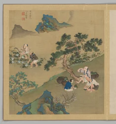 ビン州の詩：七月、18世紀後半から19世紀初頭（20葉からなるアルバム、絹本、墨、彩色）