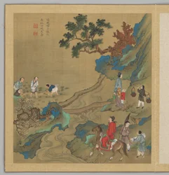 ビン州の詩：七月、18世紀後半から19世紀初頭（20葉からなるアルバム、絹本、墨、彩色）