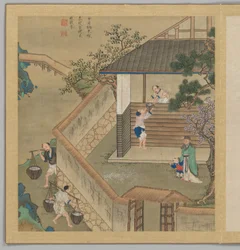 ビン州の詩：七月、18世紀後半から19世紀初頭（20葉からなるアルバム、絹本、墨、彩色）