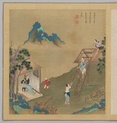 ビン州の詩：七月、18世紀後半から19世紀初頭（20葉からなるアルバム、絹本、墨、彩色）