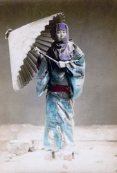 ムセメ、冬の衣装を着た女性、日本、1882