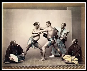 相撲力士、1870-80年頃（アルブメンプリント）