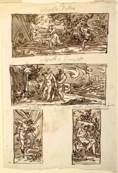 アポロ神話の4つの絵; マントルピースの壁の装飾、サラ ディ アポロ、パラッツォ カヴィーナ、ファエンツァ