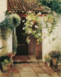 Hall de entrada com Gerânios (óleo sobre tela)