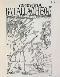 クスコの戦い。1536年頃、インカのマンコ・カパックがコンキスタドールに占領された町を包囲したときの様子（彫刻）。