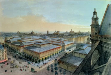 サン・トゥスタシュ教会上部回廊から見たパリのレ・アール、1870-80年頃