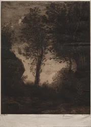 風景：コローの後の日没、c。 1858年。