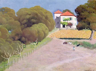 風景、赤い屋根の家、1924