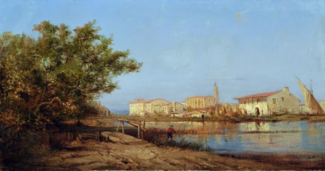 マティーグのマス。 Felix ZIEM (1821-1911) による絵画。 キャンバスに油彩。 サイズ：29×55cm。 必須の言及: Regards de Provence ファンデーション コレクション、マルセイユ