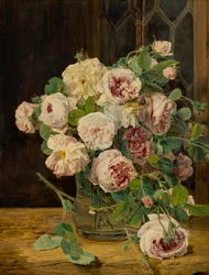 窓際のバラの花束