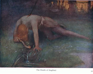 ジークフリートの死。TheStories of Wagners Operas pubのイラスト。 George Harrap＆Co Ltd 1932による
