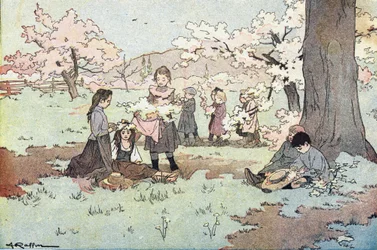 野原から花を摘む子供たち、Imagier de l