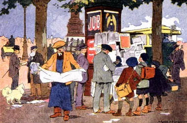 バスティーユ広場の新聞売店、1910年頃（イラスト）