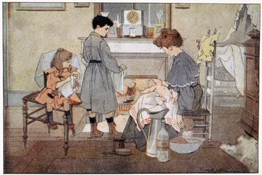 赤ちゃんのお風呂、1930年頃（版画）