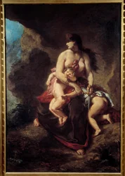激怒したメデイー・メデイーが洞窟で二人の子供を殺害する。ウジェーヌ・ドラクロワ（1798-1863）の作品