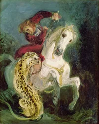 ジャガーが騎士を攻撃、1855年頃