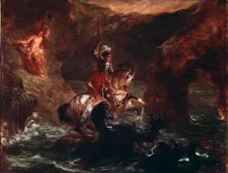 竜を殺す聖ゲオルギウス ウジェーヌ・ドラクロワ（1798-1863）の絵画 1847年 日。28x36 cm パリ、ルーヴル美術館