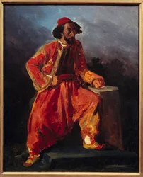 トルコ座り。ポール・バロワイエ（1805年～1871年）の肖像と推定される抒情的な画家。ウジェーヌ・ドラクロワ（1798-1863）の絵画