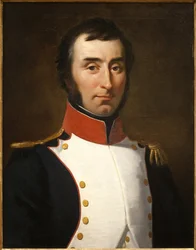 ヴァール第2大隊を指揮するアンドレ・マッセナ（1758-1817、リヴォリ公とエスリング公、帝国軍のマレシャル）の肖像（1792年）。フェルディナント・ヴァクスムト（1802-1869）による絵画、油彩・キャンバス