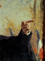手。指を差すフランスの国粋主義活動家ポール・デルレード（1846-1914年）の肖像の部分