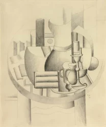 丸いテーブルの上の静物画