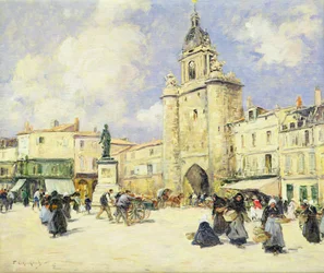ラ・ロシェルの町の広場（キャンバスに油彩）