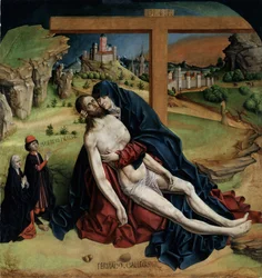 Vierge de pitie - (ピエタ) Peinture de Fernando Gallego (1440-1507 節) 1470 Dim. 1.25x1.09 m マドリッド、プラド美術館