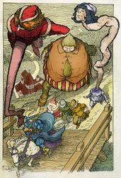 1920年頃、グリム童話集『白雪姫とその他の物語』に収録された、Filiberto Scarpelli（1870-1933）による寓話「I servitori e il principe（召使と王子）」の挿絵。