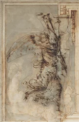 松明を運ぶ天使 1500-1504年頃（ペン・インク画）