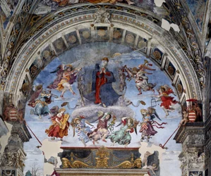 聖母被昇天のディテールフィリッポ・リッピ（1457-1504）によるフレスコ画 1488-1492 ローマ、サンタ・マリア・ソプラ・ミネルヴァ教会、カラファ礼拝堂 イタリア