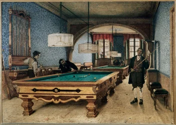 ビリヤードゲーム（油彩・キャンバス