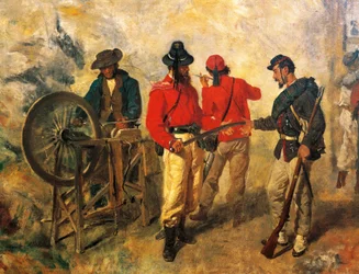 フィリッポ・パリッツィ（1818-1899）による戦闘前日のガリバルディーニ（ガリバルディの志願兵）、細部（油彩・キャンバス