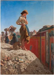 イタリア、ポンペイの発掘。フィリッポ・パリッツィ（1818-1899年）による絵画、19世紀、個人蔵