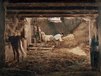 馬小屋内部の眺め」フィリッポ・パリッツィ（1818-1899）作