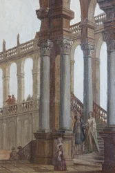 Pintura arquitetônica, óleo sobre madeira, persianas do salão, apartamento da rainha, residência de caça, de Filippo Juvarra (1678-1736), Stupinigi, Piemonte, Itália