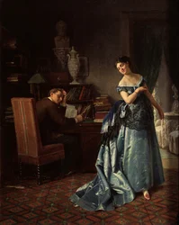 ファッション女性。ボールの準備、1872