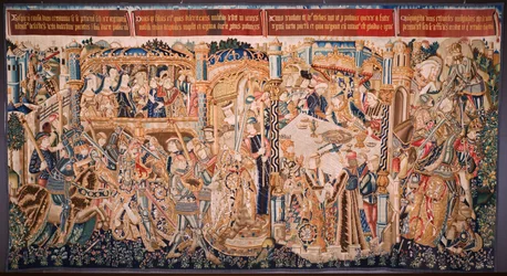 フランダースのタペストリー。 シリーズ The History of Thebe (De geschiedenis van Thebe-La Historia de Tebas): Tidio and Polyneses (Tideus en Polineikes, Tidio y Polyneces)。 1490～1500年頃。