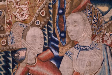 フランダースのタペストリー。 紅海 (パソ デル マール ロホ) を通過します。 1490年頃。詳細。