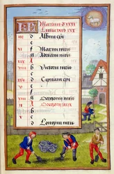 Ms 1058-1975 f3r Digging and Tree Planting、3月の照明付きカレンダーページ、Book of Hours、c.1500から