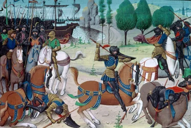 Ms 5089-90ヘイスティングスの戦い、1066年10月14日、David Aubert著、Chronique des Empereurs