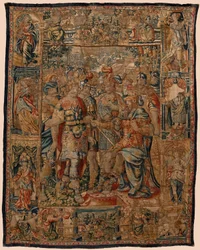 タペストリーの教区博物館 (Museo Parroquial de Tapices de Pastrana)。 フランダースのタペストリー。 若いアレクサンダーから父親のフィリップへ (El joven Alejandro ante su padre Filipo)。 ブリュッセル。 16世紀。 328×407cm。