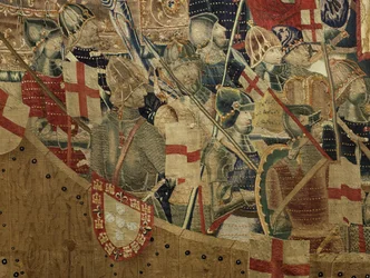 ポルトガル王アルフォンソ5世の征服を描いたタペストリー（Conquistas de Alfonso V de Portugal）、トゥルナイ。詳細(ウールとシルク)