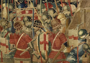 ポルトガル王アルフォンソ5世の征服を描いたタペストリー（Conquistas de Alfonso V de Portugal）、トゥルナイ。詳細(ウールとシルク)