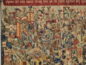 ポルトガル王アルフォンソ5世の征服を描いたタペストリー（Conquistas de Alfonso V de Portugal）、トゥルナイ。詳細(ウールとシルク)