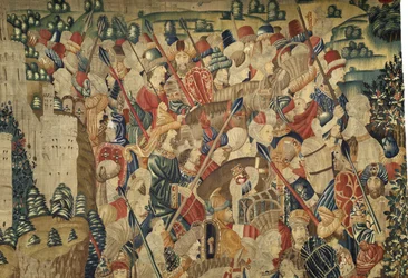 ポルトガル王アルフォンソ5世の征服を描いたタペストリー（Conquistas de Alfonso V de Portugal）、トゥルナイ。詳細(ウールとシルク)