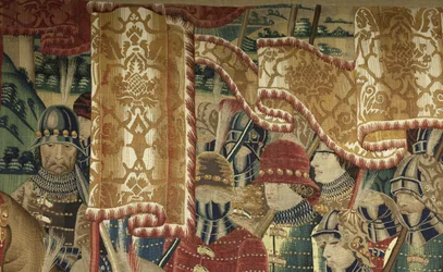 ポルトガル王アルフォンソ5世の征服を描いたタペストリー（Conquistas de Alfonso V de Portugal）、トゥルナイ。詳細(ウールとシルク)
