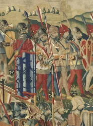 ポルトガル王アルフォンソ5世の征服を描いたタペストリー（Conquistas de Alfonso V de Portugal）、トゥルナイ。詳細(ウールとシルク)