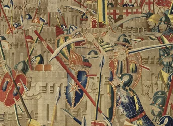 ポルトガル王アルフォンソ5世の征服を描いたタペストリー（Conquistas de Alfonso V de Portugal）、トゥルナイ。詳細(ウールとシルク)